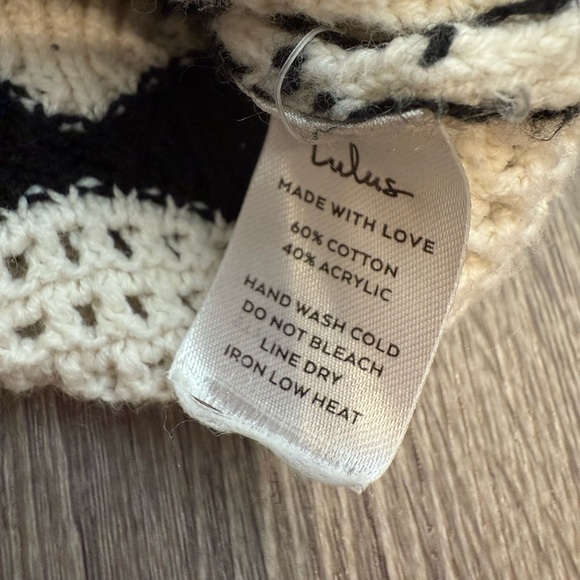 Lulus Stylish Bliss Ivory and Black Striped Crochet Cardigan Medium - Picture 5 of 8